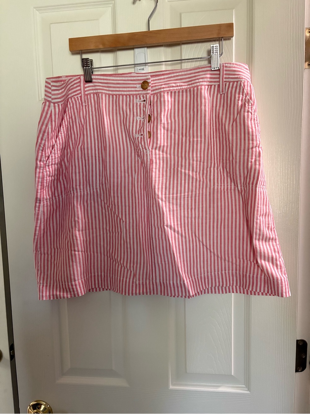 Talbots Pink and White Striped Button-Front Mini Skirt